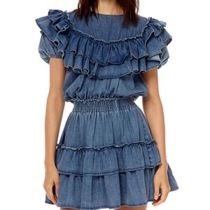 STELLAH: Wash Denim Puff Sleeve Dress xsmall
